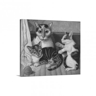 Cat And Kittens By Anonymous C 1872 83 American Painting Wall Art - Canvas - Gallery Wrap