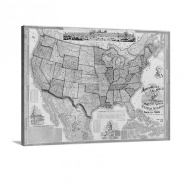 Centennial American Republic And Railroad Map Of The United States Wall Art - Canvas - Gallery Wrap