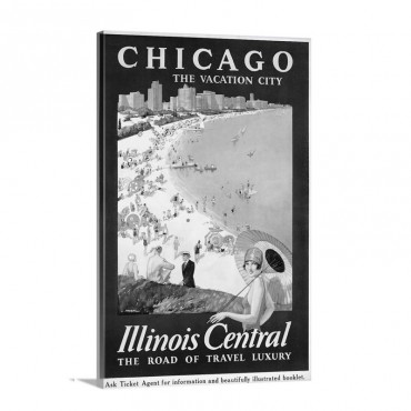 Chicago The Vacation City Central Train Vintage Poster Wall Art - Canvas - Gallery Wrap