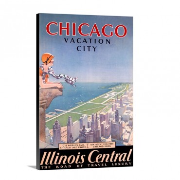 Chicago Vacation Guide Illinois Central Vintage Poster Wall Art - Canvas - Gallery Wrap