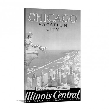 Chicago Vacation Guide Illinois Central Vintage Poster Wall Art - Canvas - Gallery Wrap