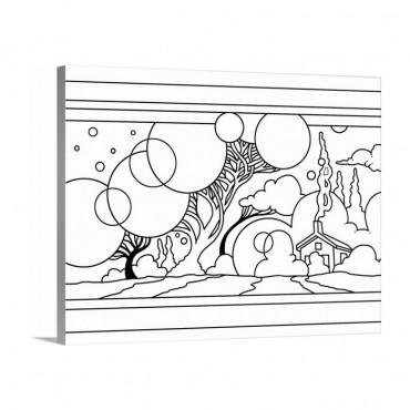 Circle Tree Landscape Line Art