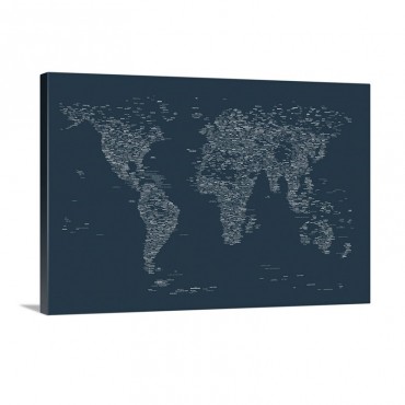City Names World Map Wall Art - Canvas - Gallery Wrap