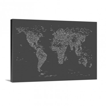 City Names World Map Wall Art - Canvas - Gallery Wrap