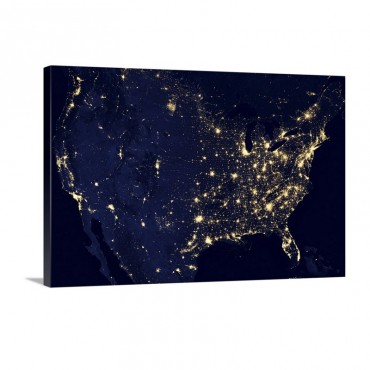 City Lights Of The United States At Night Wall Art - Canvas - Gallery Wrap