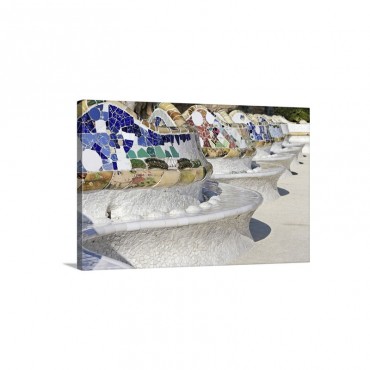 Close Up Of Mosaics On Gaudi Building Parc Guell Barcelona Spain Wall Art - Canvas - Gallery Wrap
