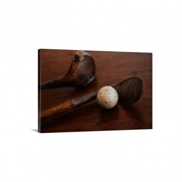 Close Up Of Antique Golf Clubs And Golf Ball Wall Art - Canvas - Gallery Wrap