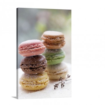 Colored Macaroon Cookies Stacked Wall Art - Canvas - Gallery Wrap