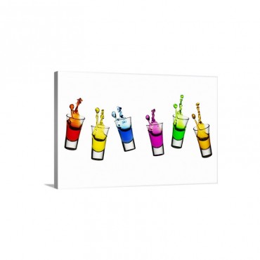 Colorful Liqueur Spilling From Shot Glasses Wall Art - Canvas - Gallery Wrap