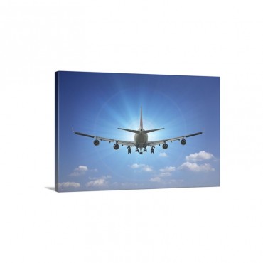 Commercial Airplane In Flight Wall Art - Canvas - Gallery Wrap
