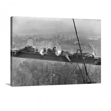 Construction Workers Resting On Steel Beam Above Manhattan Wall Art - Canvas - Gallery Wrap