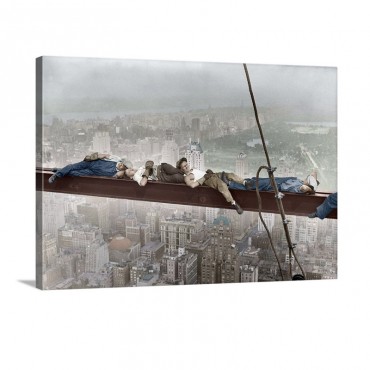 Construction Workers Resting On Steel Beam Above Manhattan Wall Art - Canvas - Gallery Wrap
