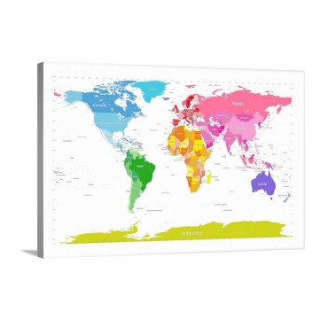 Continents World Map Wall Art - Canvas - Gallery Wrap