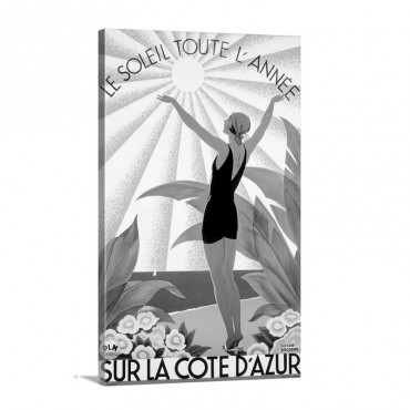 Cote DAzur Le Soleil Toute LAnne Vintage Poster By Roger Broders Wall Art - Canvas - Gallery Wrap