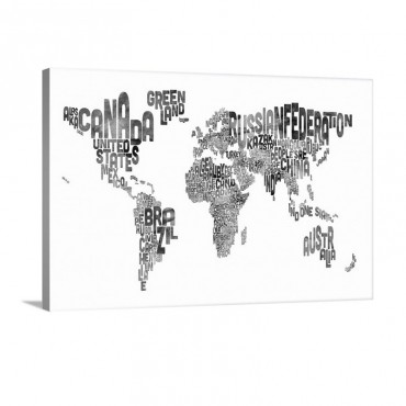 Country Names World Map Multicolor On White Wall Art - Canvas - Gallery Wrap