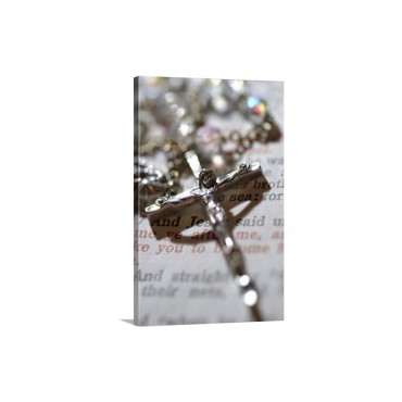 Crucifix On Rosary With Bible Wall Art - Canvas - Gallery Wrap