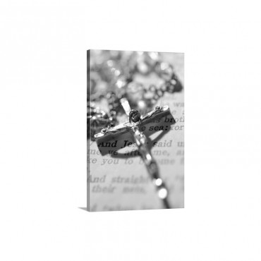 Crucifix On Rosary With Bible Wall Art - Canvas - Gallery Wrap