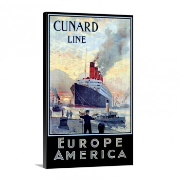 Cunard Line From Europe To America Vintage Poster Wall Art - Canvas - Gallery Wrap