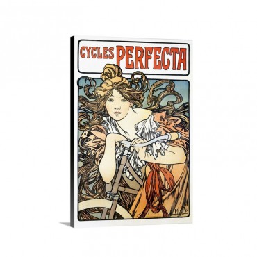 Cycles Perfecta Vintage Poster By Alphonse Mucha Wall Art - Canvas - Gallery Wrap