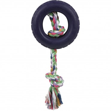 Rubberized Pet Chew Rope And Tire - Black