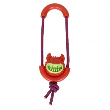 Pet Life Sling-Away Treat Dispensing Launcher With Natural Jute, Squeak Rubberized Dog To
