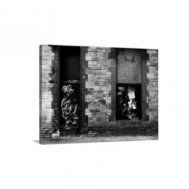 Derelict Door And Window With Graffiti Wall Art - Canvas - Gallery Wrap