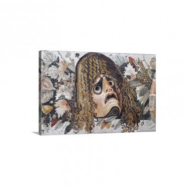 Detail Of Roman Mosaic Depicting Tragic Mask With Leaves And Fruit Wall Art - Canvas - Gallery Wrap