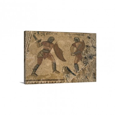 Detail Of Mosaic Warriors With Swords And Shields Kourion Cyprus Wall Art - Canvas - Gallery Wrap