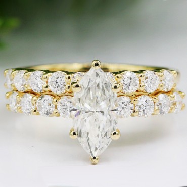 1.00ct Marquis Moissanite Forever One Diamond Engagement Ring Set