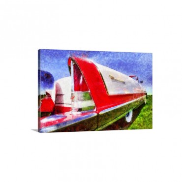 Digital Painting Of A Red And White Classic Car Wall Art - Canvas - Gallery Wrap