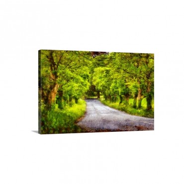 Digital Painting Of A Road Through Trees With Lush Green Foliage Wall Art - Canvas - Gallery Wrap