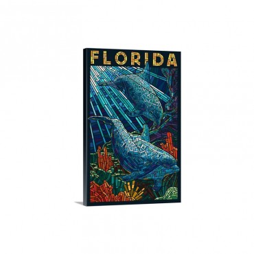 Dolphin Paper Mosaic Florida Retro Travel Poster Wall Art - Canvas - Gallery Wrap