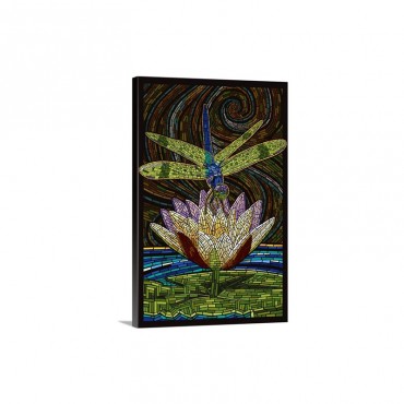 Dragonfly Paper Mosaic Retro Art Poster Wall Art - Canvas - Gallery Wrap
