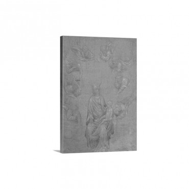 Drawing Of Figures Around Mary With Baby Jesus On Her Lap Attrib Michelino Da Besozzo Wall Art - Canvas - Gallery Wrap