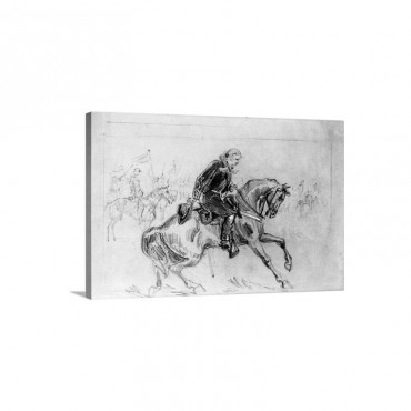 Drawing Of General Custer On His Horse Wall Art - Canvas - Gallery Wrap