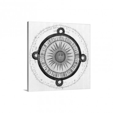 Drawing Of The Aztec Sun Calendar Stone In Mexico Wall Art - Canvas - Gallery Wrap