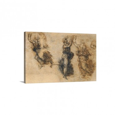 Drawing Of Dancing Figures By Leonardo Da Vinci 1515  1515 Accademia Art Galleries Wall Art - Canvas - Gallery Wrap