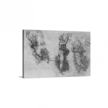 Drawing Of Dancing Figures By Leonardo Da Vinci 1515  1515 Accademia Art Galleries Wall Art - Canvas - Gallery Wrap