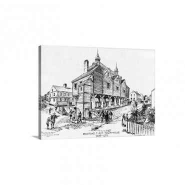 Drawing Of First Boston Town Hall By Charles Lawrence Wall Art - Canvas - Gallery Wrap