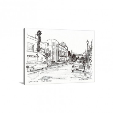 Drawing Of Hillcrest San Diego California Wall Art - Canvas - Gallery Wrap