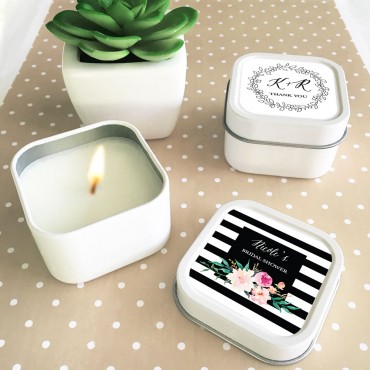 Personalized Floral Garden Square Candle Tins - 24 Pieces