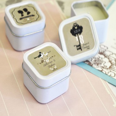 Vintage Wedding Personalized Square Candle Tins - 24 Pieces