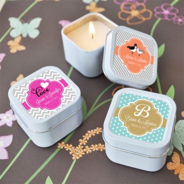 Personalized Square Theme Candle Tins - 24 Pieces