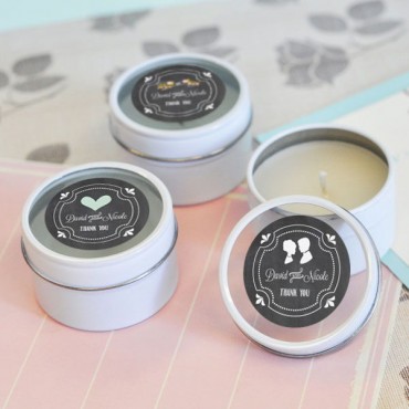 Chalkboard Wedding Personalized Round Candle Tins - 24 Pieces