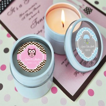 Personalized Baby Shower Round Travel Candle Tins - 24 Pieces