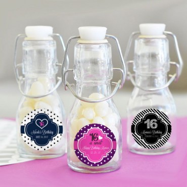 Personalized Sweet 16 or 15 Mini Glass Bottles - 24 Pieces