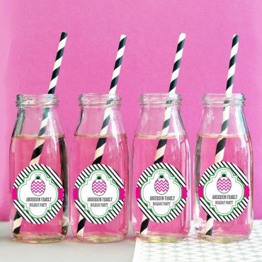 Personalized Holiday Party Milk Bottles - 24 Pieces