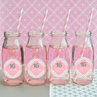 Personalized Sweet 16 or 15 Milk Bottles - 24 Pieces