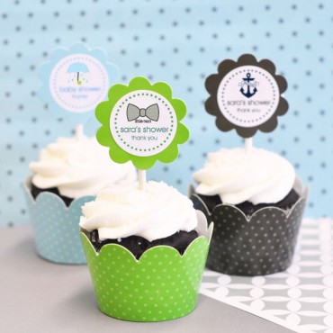 Personalized Baby Shower Cupcake Wrappers and Cupcake Toppers - Set of 24