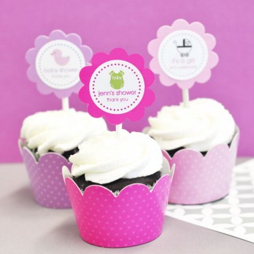Personalized Baby Shower Cupcake Wrappers and Cupcake Toppers - Set of 24